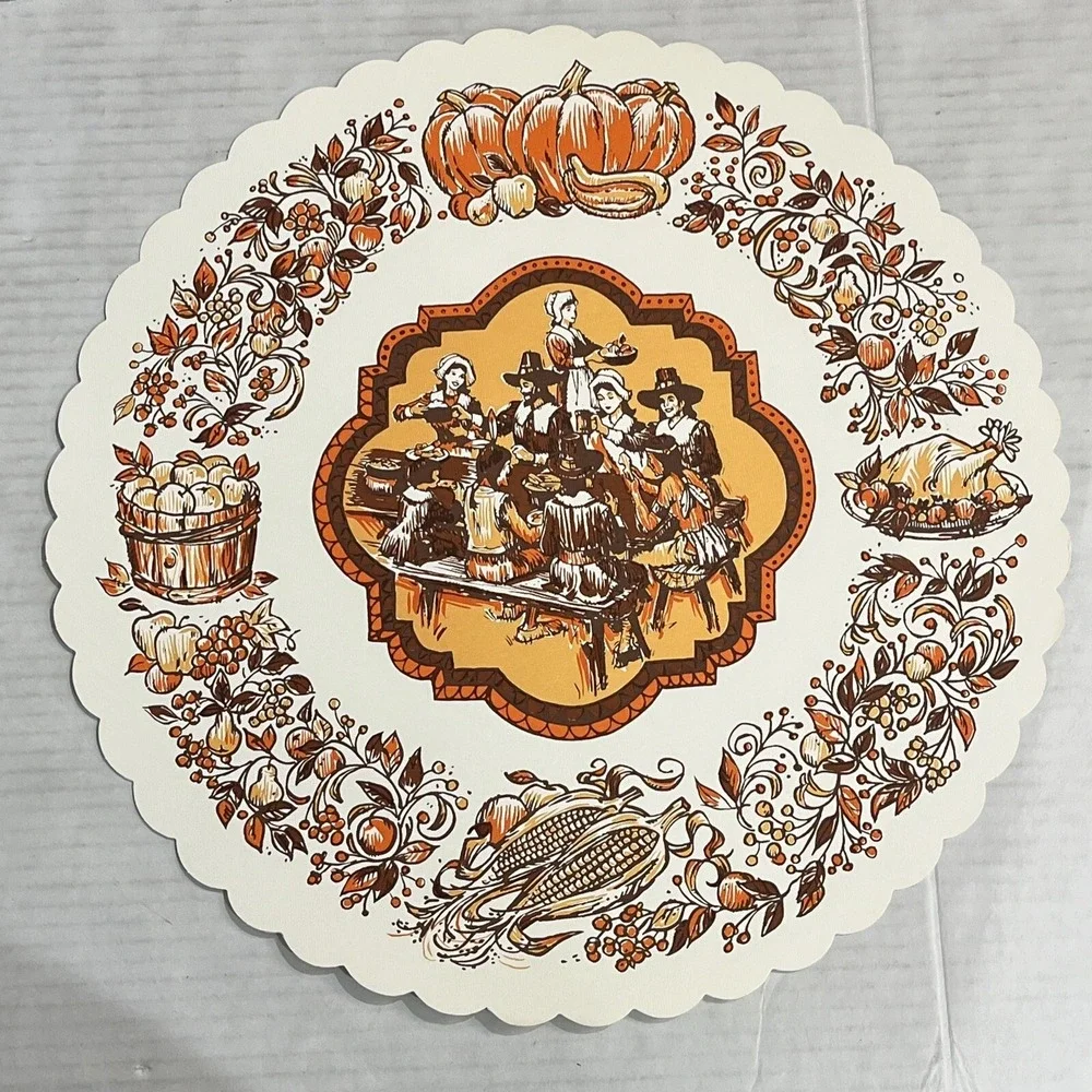 Vintage Paper Placemats‎ Thanksgiving Pilgrims 1970s Set Of 7 Halmark 14
